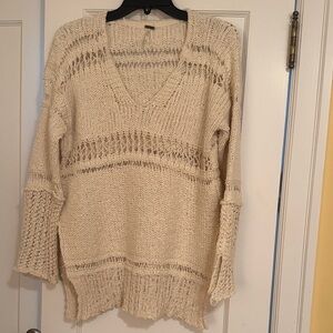 Free People Cream V-Neck Sweater